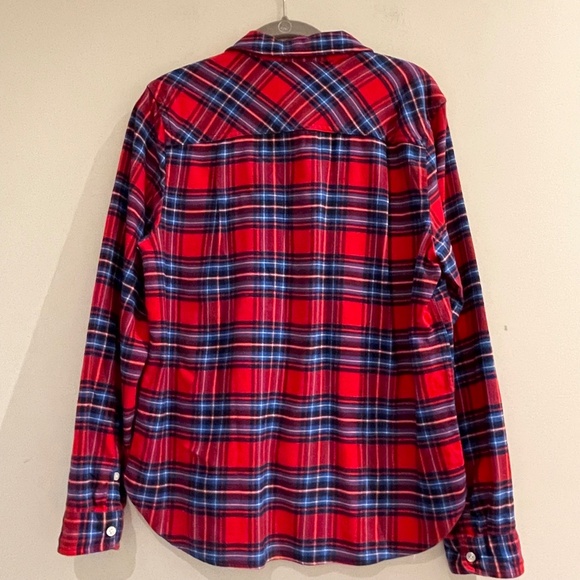 J.Crew Mercantile Women's Half Zip Pullover Shirt Red Blue Plaid  Flannel size M - Picture 2 of 11